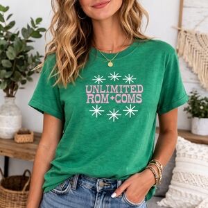 Ban.Do Green Graphic T Shirt S “Unlimited Rom Coms” Christmas Holiday Cozy Loung